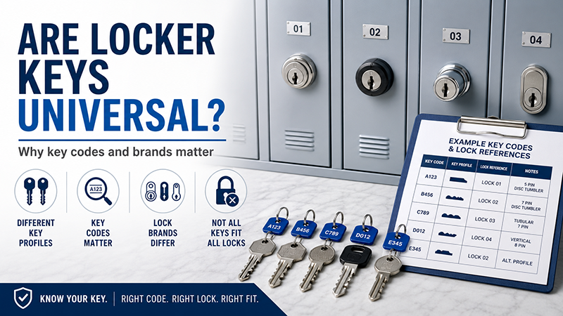 Different locker keys, lock codes and brands showing why locker keys are not universal