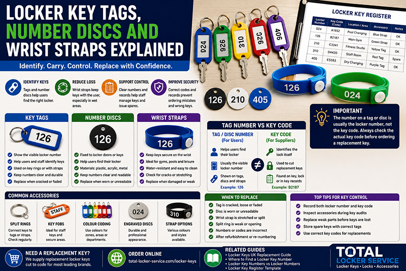Locker Key Tags, Number Discs and Wrist Straps Explained