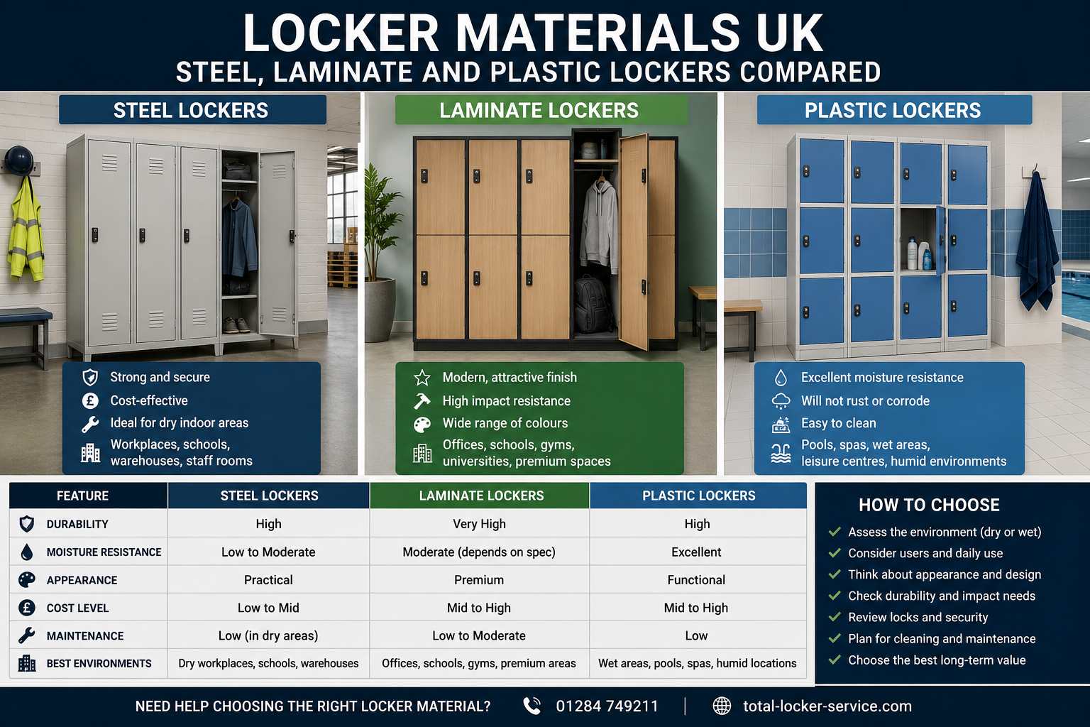Locker Materials UK: Steel, Laminate and Plastic Lockers Compared